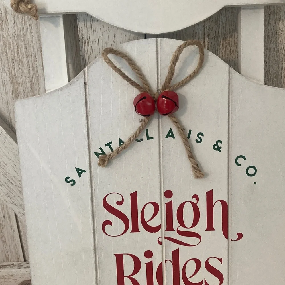 Target BP 2024 Christmas White Sleigh Rides Sign with Red Accents